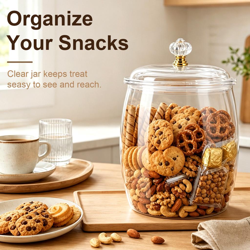 Plastic Airtight Cookie Jar Clear Large Capacity Storage Container for Candy Snacks Sugar Cereals Coffee Tea Kitchen Canisters