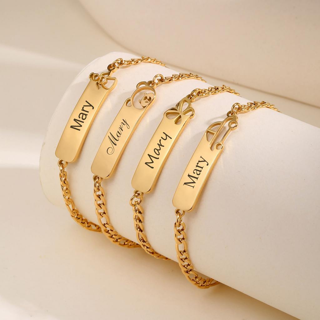 Vnox Braccialetti Personalizzati Per Bambina Anglea Farfalla Orso Targhetta Vuota Incisa Gioielli in Acciaio Inossidabile Catena Colore Oro