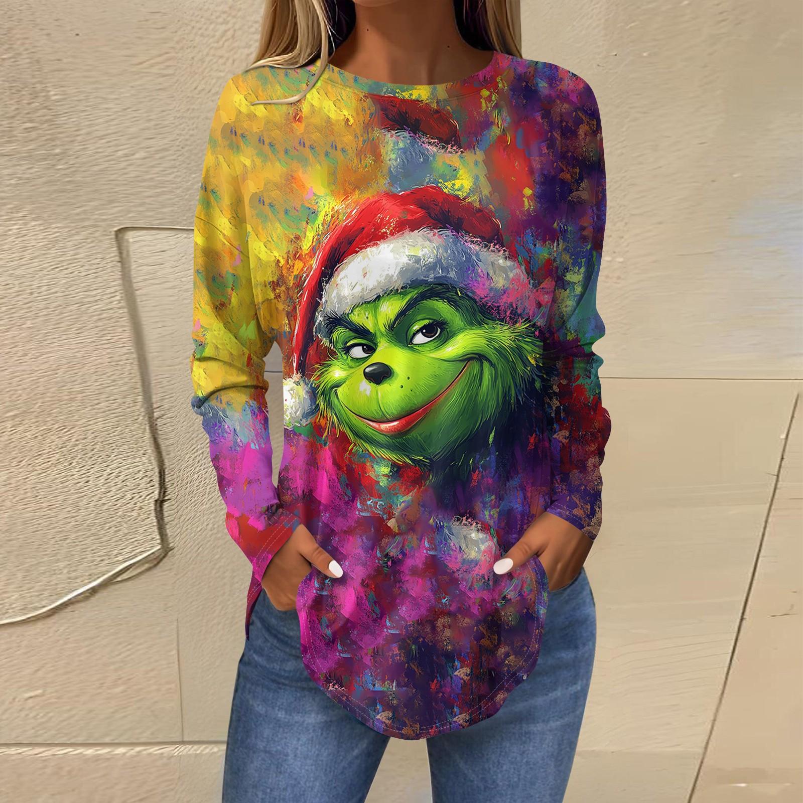 

Women s Loose Round Neck Print Long Sleeve T-Shirt Top Pullover S