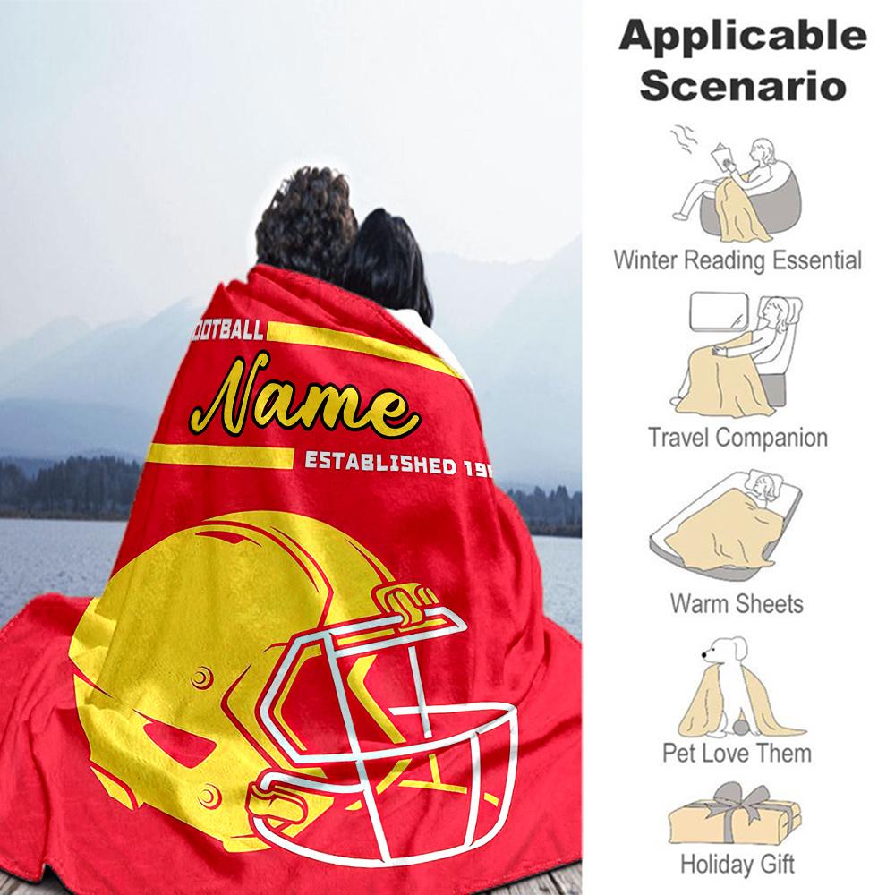 Football Yellow Hat Customize Your Name Blanket Cozy Customizable Blanket Soft & Cozy Versatile for Sofa Seaside Chair Picnics