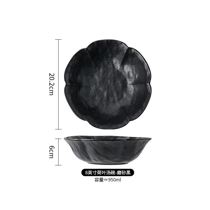 

Черно-белая керамическая суповая тарелка Модная матовая глазурь Домашняя гостиницы Ресторан Фарфоровая цветочная форма Салатница
