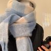 2025 new scarf women's winter atmosphere blue and white plaid fashion versatile shawl thickened warm scarf