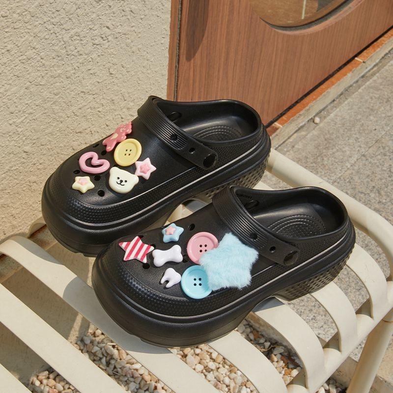 Cute Girl Heart Star Hole Shoes Women's Summer Non-slip Thick-soled Heightening Beach Shoes Bag Head Cool Slippers