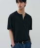 ALYSS Ribbed Layered Henley Neck Half T-Shirt [Black]