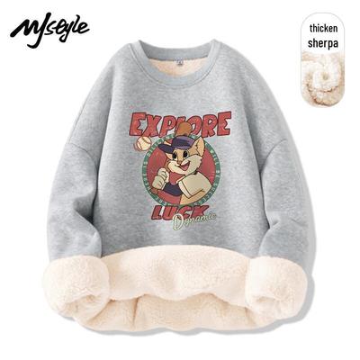 MJ STYLE Women's Lamb Fleece Round Neck Pullover Sweatshirt