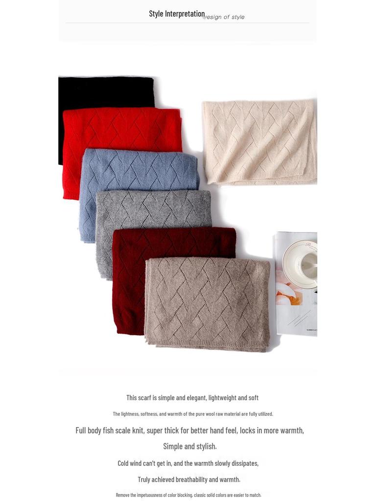 Women's Cashmere Wool Openwork Shawl: Versatile Knit Neck Warmer & Outerwear Cape for Autumn/Winter