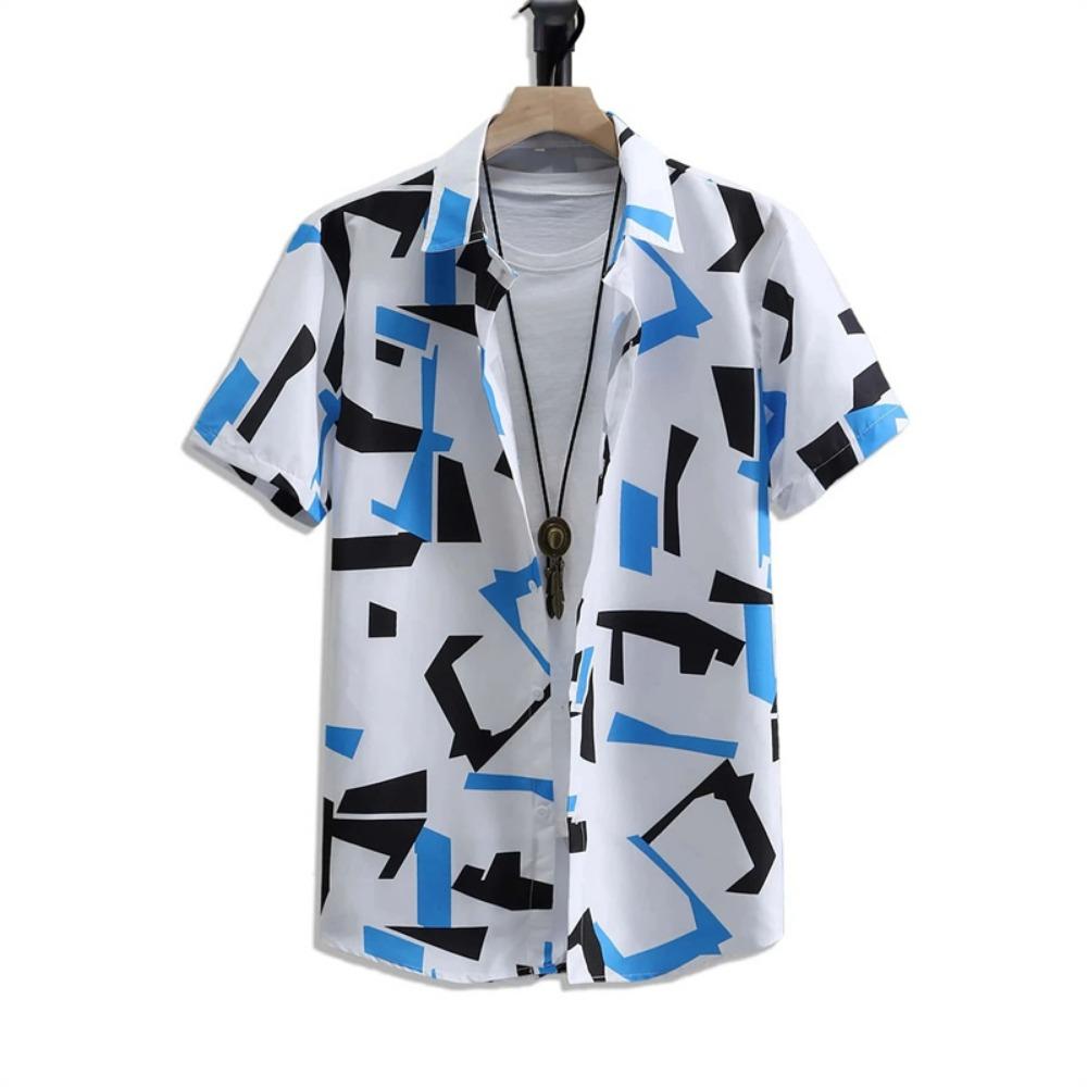 Colorful Irregular Patterns Hawaiian Shirt For Men Tree Leaves 3D Printed Short Sleeves Summer Lapel Blouse Street Aloha Shirts