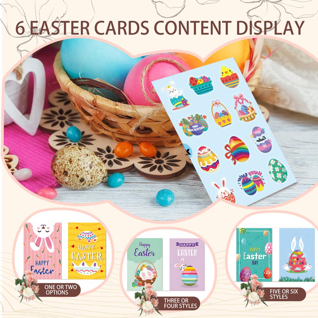 12 Easter Greeting Card Set, Easter Egg Bunny Fold With Envelope, Leave A Message Wishing Easter Card