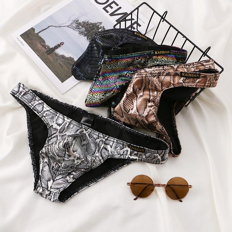 Men's Sexy Snake Skin Pattern Briefs Pouch Bikini Underwear Bulge Under Panties Lingerie for Men