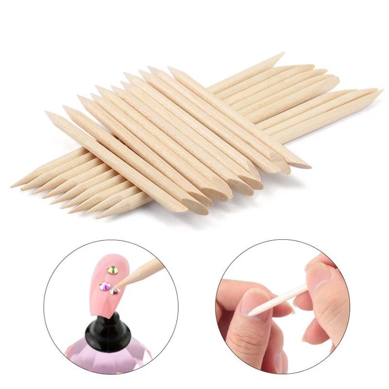 100Pcs Wooden Cuticle Pusher Remover Nail Art Design Orange Wood Sticks Tools
