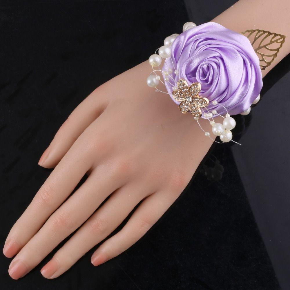 Banquet Artificial Rose Bridesmaid Wrist Flowers Ribbon Exquisite Wrist Corsage Pearl Wedding Flower Bracelet Girls