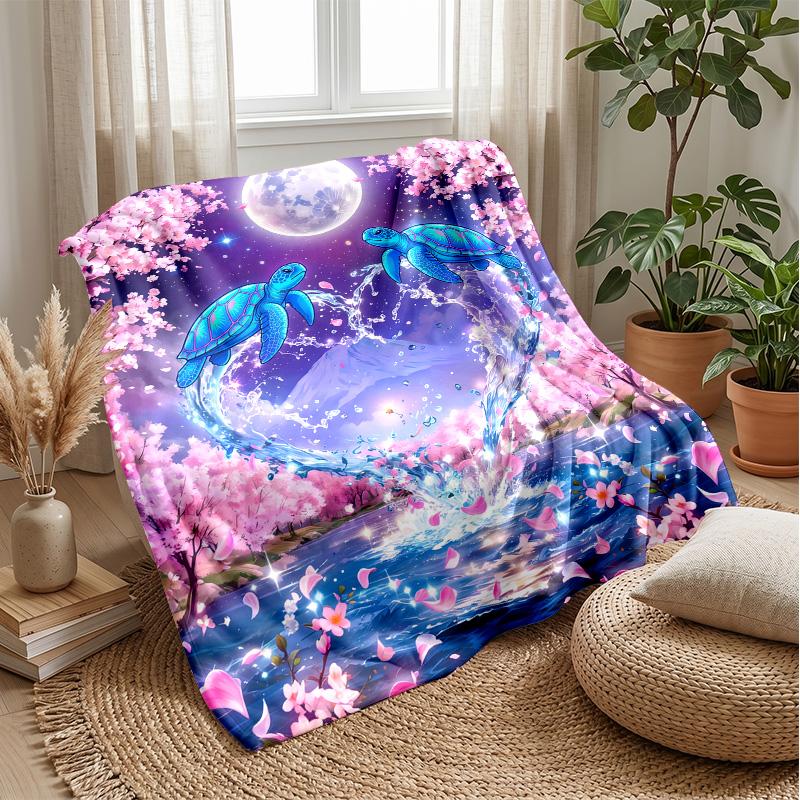 Galactic Sea Turtle Theme Blanket Lightweight Warm Flannel Blanket Decorative Throw Blanket for Home Decoration