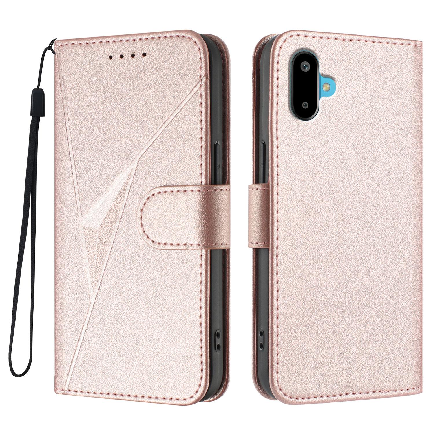 

For Samsung Galaxy M06 5G/Galaxy F06 5G Case Triangle Imprint Leather Phone Cover with Lanyard Rose Gold