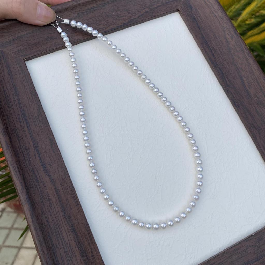 Natural Freshwater Pearl Necklace DIY Kit, Cold White 5-6mm Round with Minor Flaws