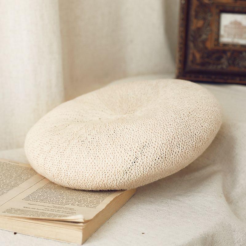 

Women s Beret Spring and Summer Versatile Retro Knitted Hat Breathable Simple Spring Hat Literary Artist Hat one size