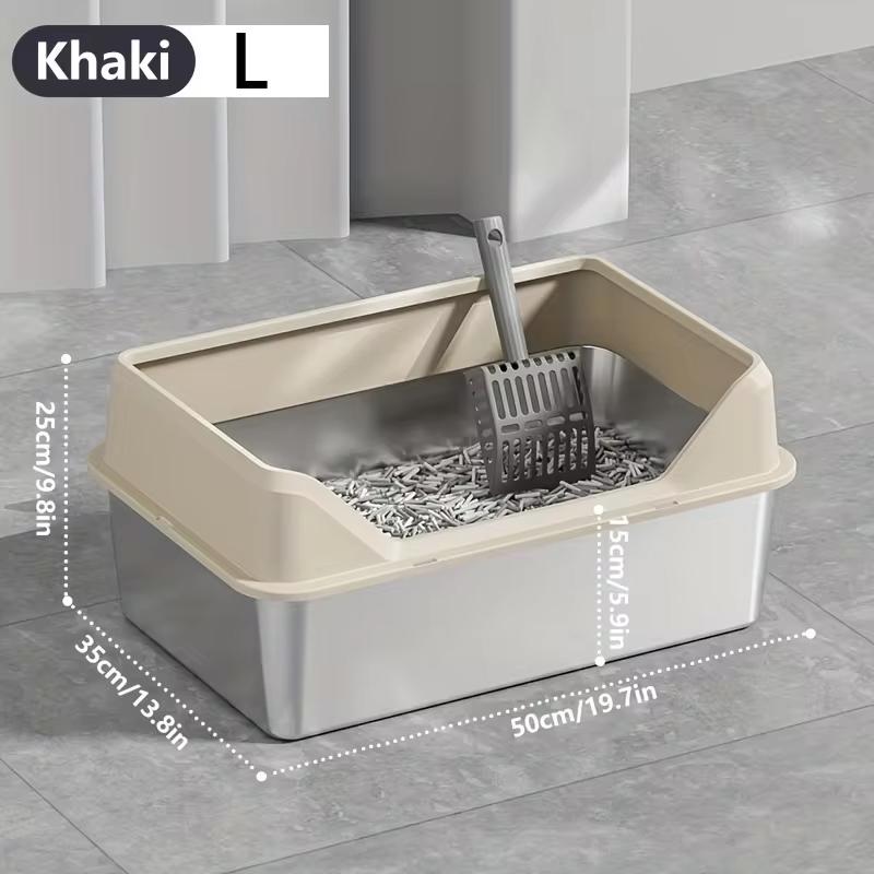 

XL Очень большой нержавеющий стальной корпус для кошачьего туалета с крышкой, высокий бортик, большой лоток для кошачьего туалета для большой кошки с совком General