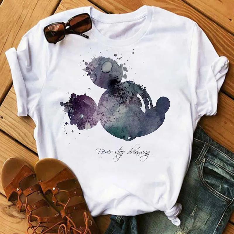 Disney Cartoon Mickey Mouse Print Cotton T-Shirt Women Tops Graphic Hippie Tees Funny Harajuku T-shirt Fashion Female Tshirt