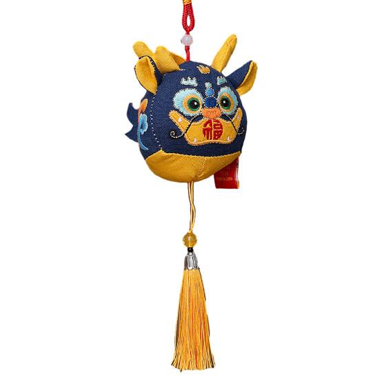 Cute Zodiac Dragon Plush Pendant with Tassel Folk Art Embroidery Pattern Stuffed Animal Mascot