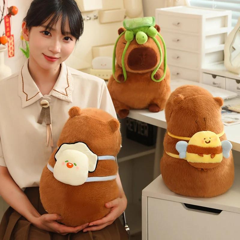 Capybara Plush Toy Stuffed Animals Capybara with Bee Turtle Oysters Backpack Soft Doll Kids Toys Birthday Christmas Gift
