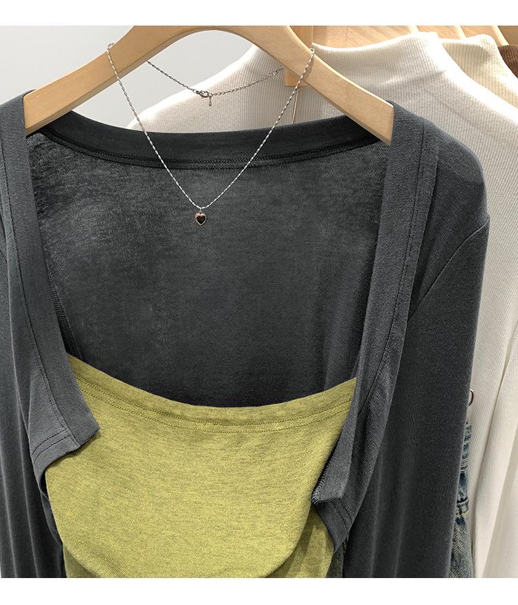 Women's Lyocell Tencel Patchwork Long Sleeve Waist-Cinching Top (Spring 2026 Collection)