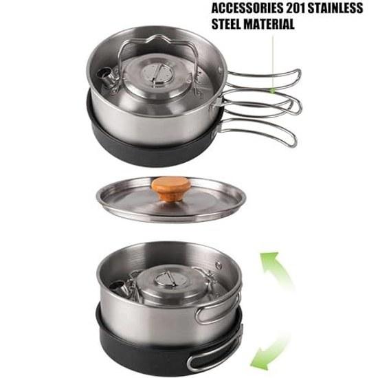Camp Cooker Setcookeroutdoor Setmountaineering Potcooking Utensilsstainless Steelcompactlightweightdisaster Preparednesscampingwith Storage Bag4-piece