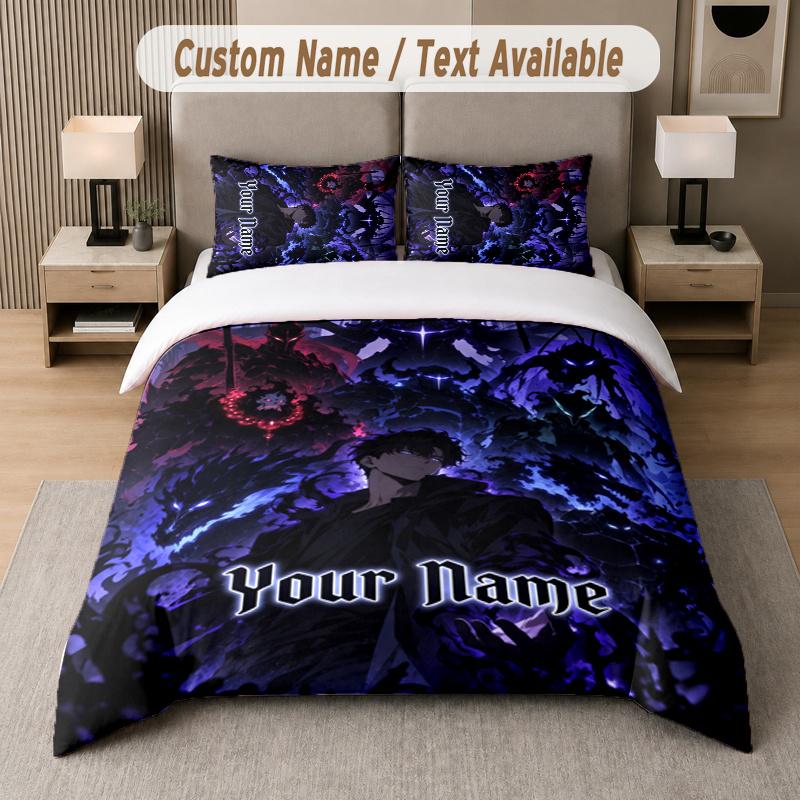 Custom Name Solo Leveling 3Pcs Duvet Cover Set Personalized Text Bedding Pillowcases Bedroom