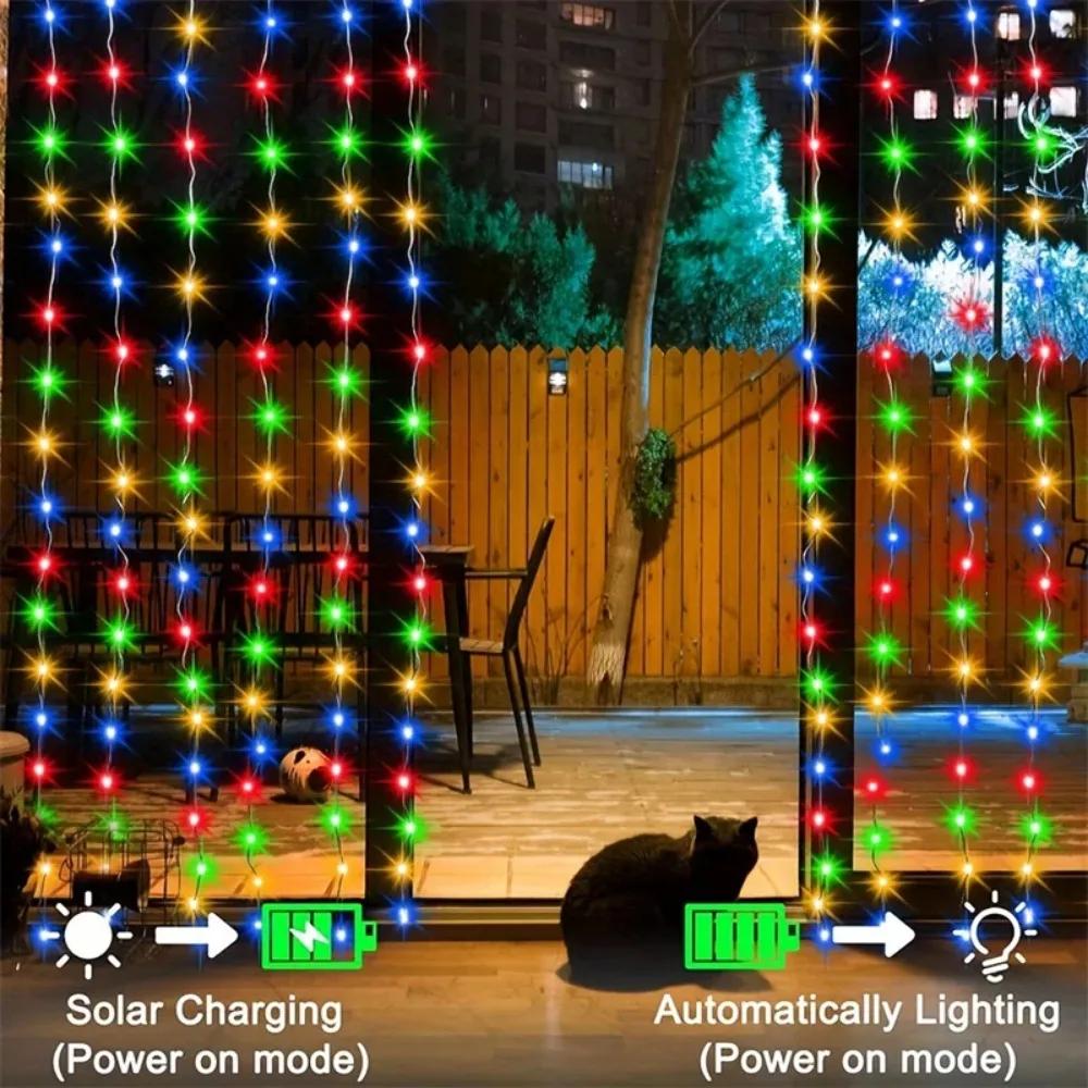 3M Solar Curtain Lights Fairy Garland String Lights 8 Modes Outdoor Waterproof Decorative Lights for Fairy Christmas House Garden