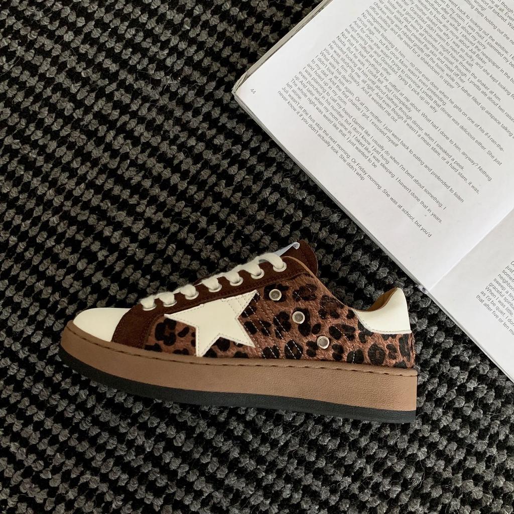 [Fanfuna] Retro Leopard Print Star Shoes Women's Old German Training Shoes 2025 Autumn New Niche Casual Board Shoes