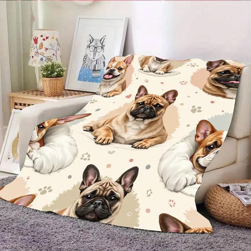 1PC Flannel Blanket – Cute French Bulldog Print, Soft Cozy Throw for Home Decor, Couch, Bed, All-Season Use