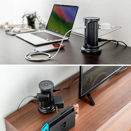 Sanwa Supply Tower-Style Power Strip with 12 AC Outlets, 2 USB-A Ports, and 1 Type-C Port, 2m Length, and a Centralized Switch, Black, TAP-B112C1A2BK