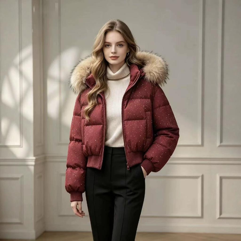 Large thickened jacket Gypsy hot diamond waist warm fur collar winter cotton clothes women's cotton-padded clothes new short models