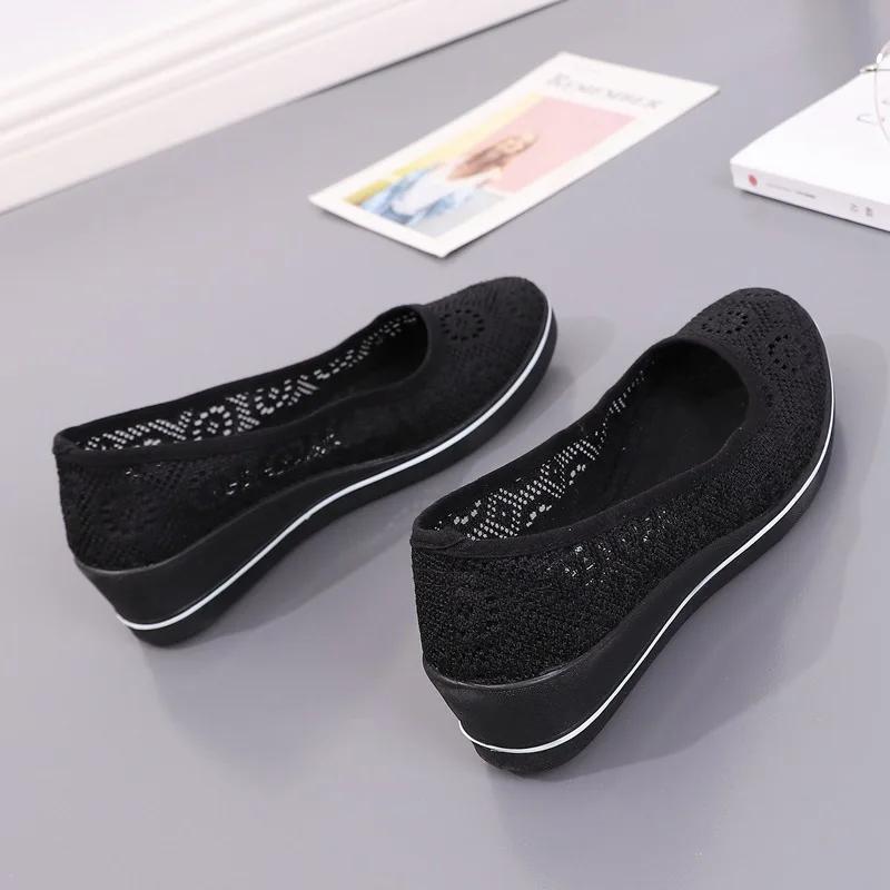 Fashion Comemore White Lace Hollow Breathable Shoes Flat Mid Wedge Heel Women's Summer Slip On Shoes Size 34-41 Black Sneakers Women