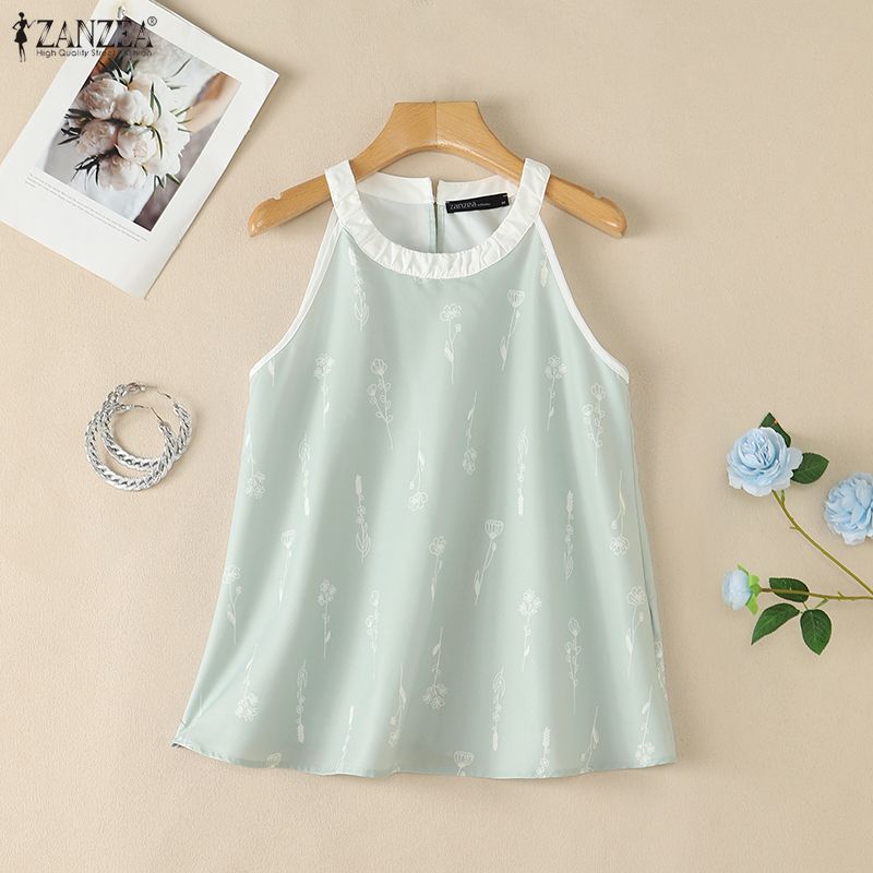 ZANZEA Women Summer Round Neck Casual Sleeveless Print Tank Tops