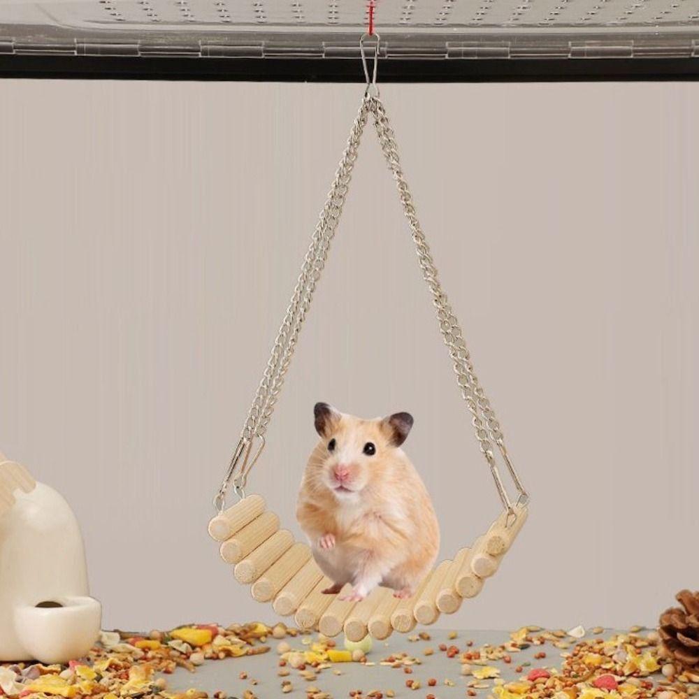 Easy To Install Bird Cage Swing Toy Wood Parrot Training Bridge Hamster Hammock Toy Small Animals