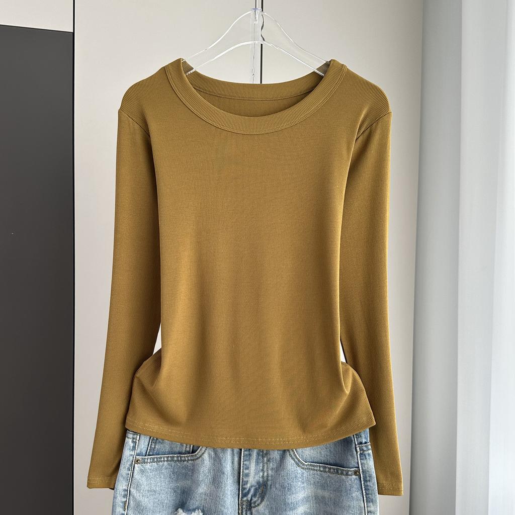 Ribbed Round Neck Long Sleeve Base Top Modal Slim Inner Wear For Winter Stretchy Slim Base Layer Soft Ribbed Fabric Good For Inner And Outer Wear Top