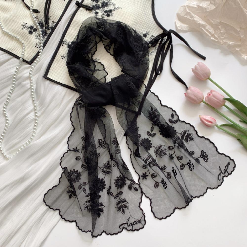 

Тонкий платок-бандана с вышивкой, кружевной шарф, новая шаль, женский чёрный