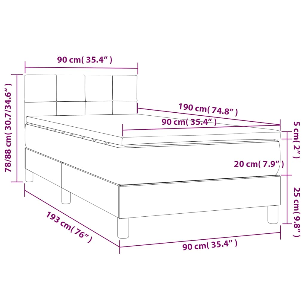 Vidaxl Łóżko Kontynentalne Z Materacem I Led, Czarny Aksamit 90X190 Cm