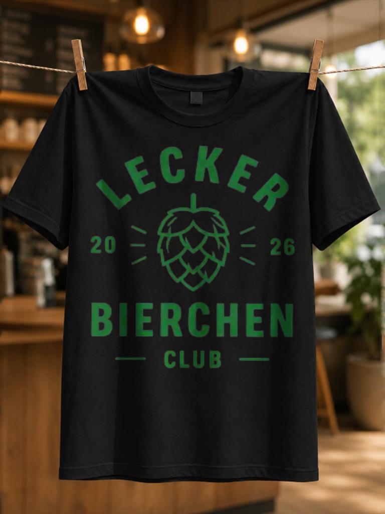 Lecker Bierchen Club 2026 Minimaler Grüner Hopfenumriss Mit Klarem Club-Schriftzug Und Ausgewogenem Modernem Unisex All-T-Shirt