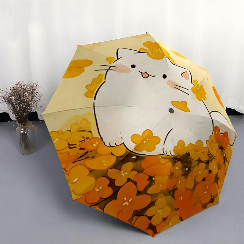 1pc Fluffy Blossom Automatic Open/Close Umbrella with Windproof, Functional Design, 8-Rib Sturdy Canopy
