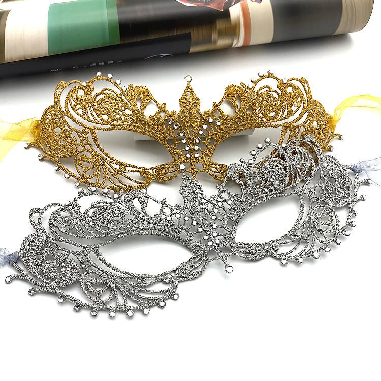 Halloween Lace Mask With Rhinestones For Costume Party And Kids Adults