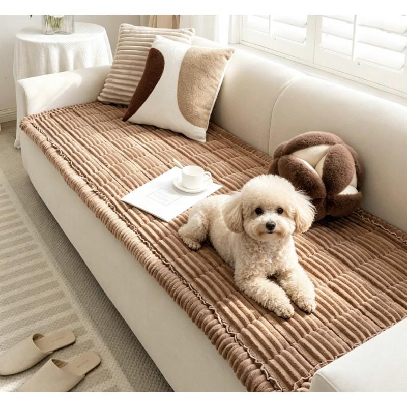 Flannel Sofa Cover Anti-slip Pet Mat Dual-use Simple Solid Color Easy Clean Couch Protector