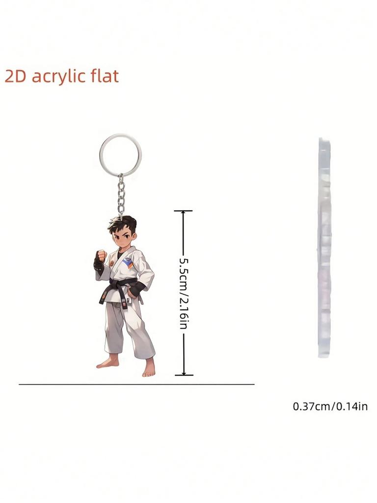Cute 2D Taekwondo Boy Acrylic Keychain Durable Cartoon Style Key Accessories Thanksgiving and Other Perfect Gifts
