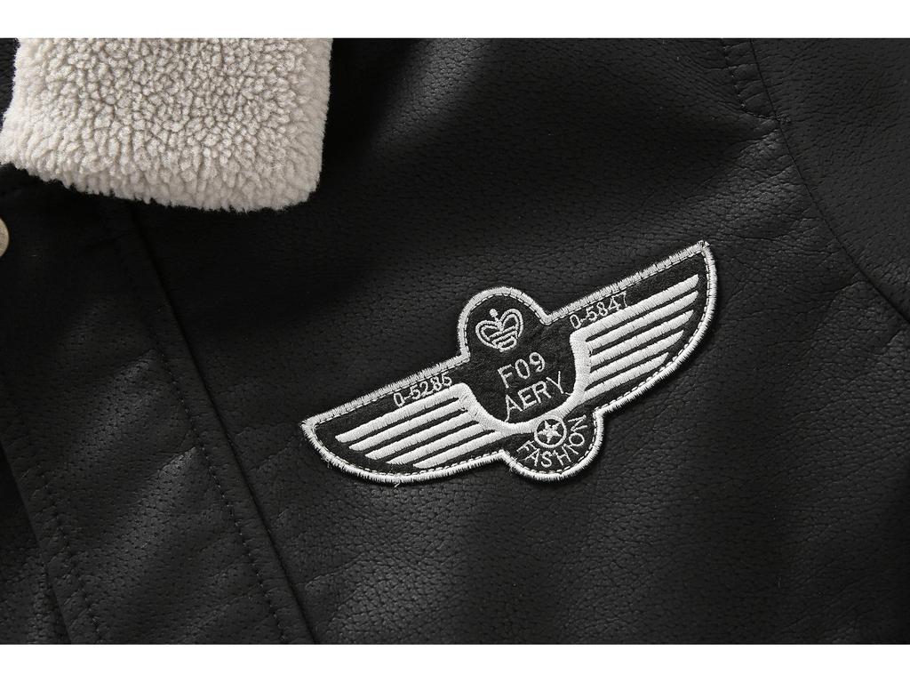 Herren Übergröße Faux-Schweinsleder Pelzkragen Fliegerjacke