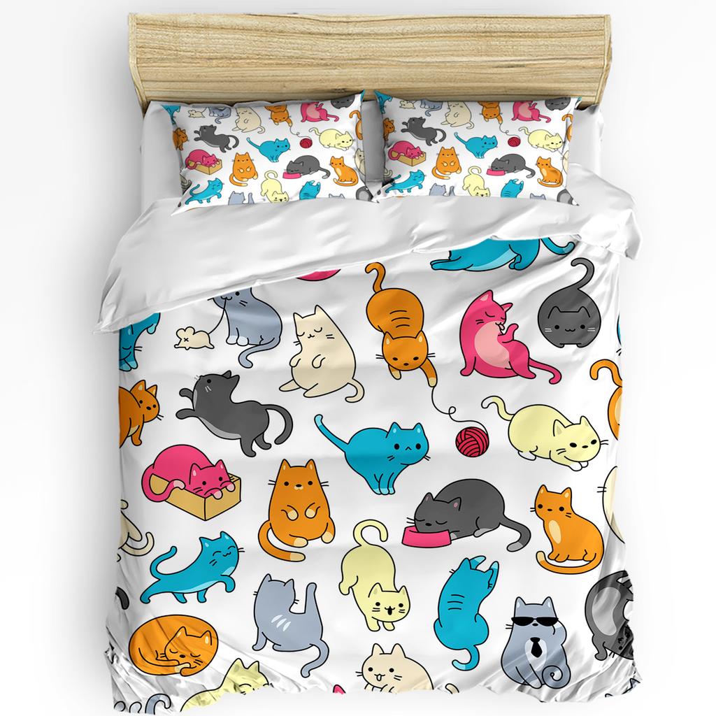 Cartoon Animal Color Cat Duvet Cover Bed Bedding Set Double Home Textile Quilt Cover Pillowcases Bedroom Bedding Set No Sheet