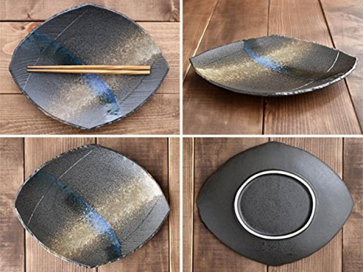 Tableware East Large Japanese Irregular Diamond Black Sea Platter, 29.8cm, Tableware, Shape,