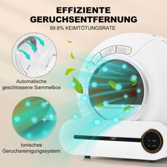 Selbstreinigende Katzentoilette - Adaptiv - 65L - Für mehrere Katzen - Fernsteuerung - Desodorierung