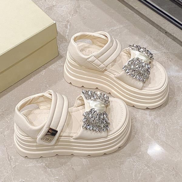 Fashion Clogs With Heel Female Sandal Increasing Height 2025 Summer Muffins shoe Sale Of Women's Shoes Thick Girls Rhinestone Flat Gladi