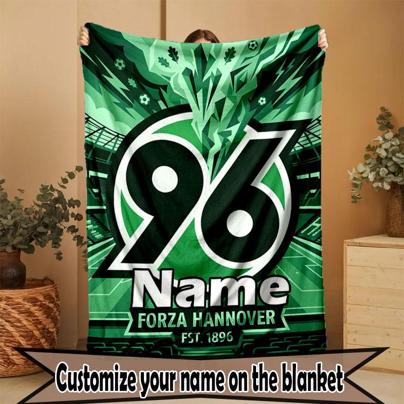 Custom Name Personalized Hannover 96 Football Print Blanket, Home Decor, Bedroom, Sofa, Camping, Couch, Gifts for Birthday Christmas
