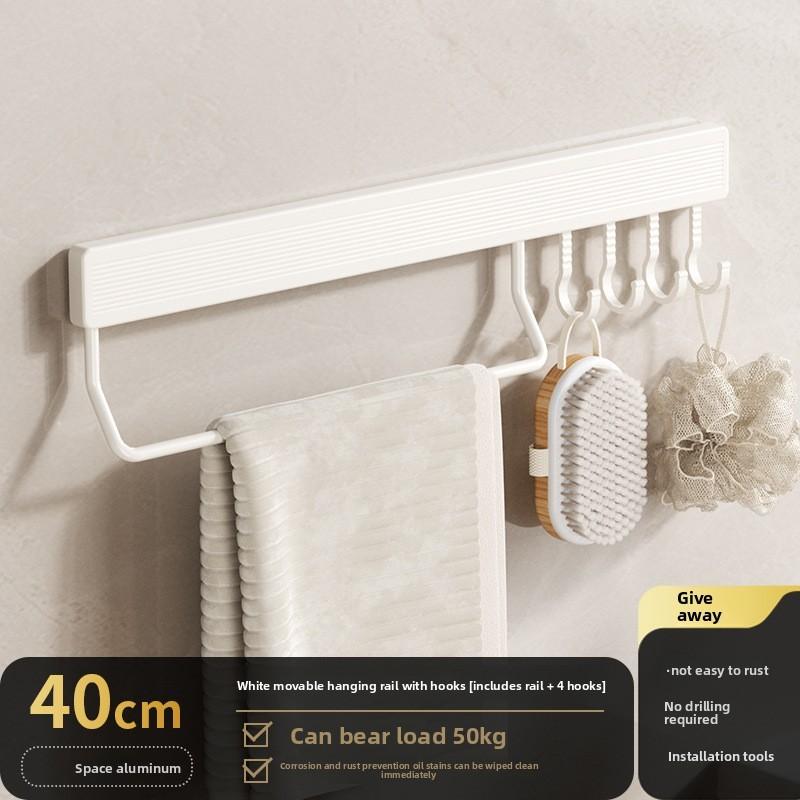 Space Aluminum Wall Hook Set With Strong Adhesive No Drilling Suitable For Bathroom And Closet Storage