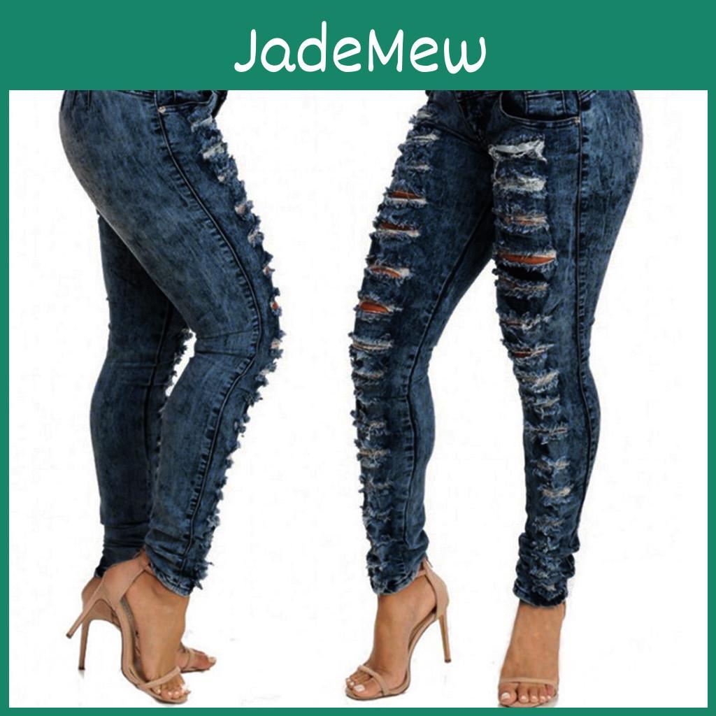 Skinny Casual Women Fashion Jeans Hole Denim Female Mid Waist Stretch Pants